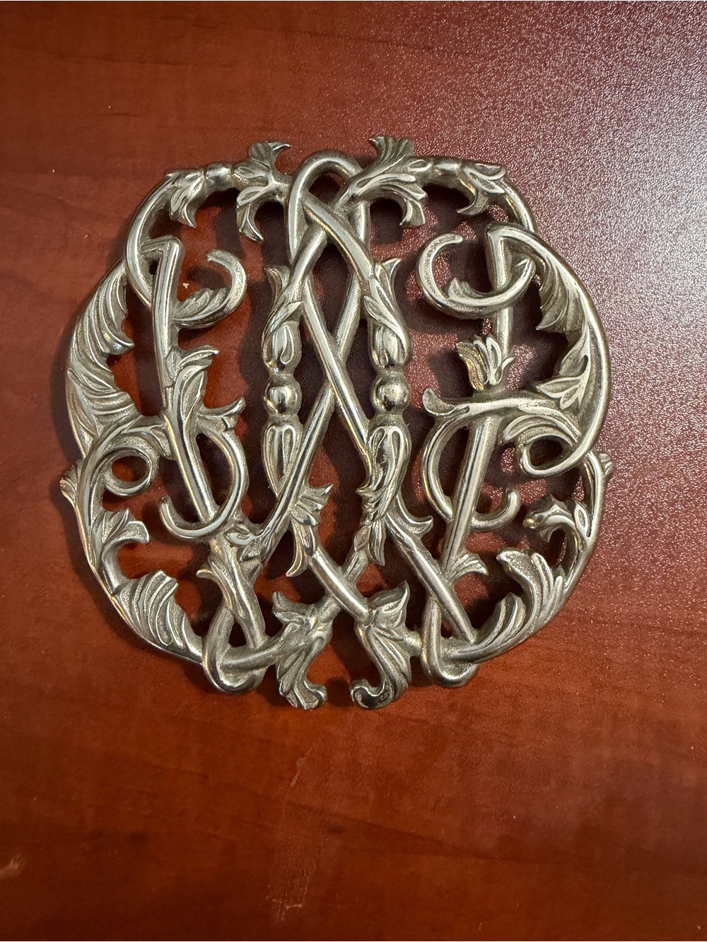 VTG Virginia Metalcrafters Colonial Williamsburg Cypher Silver Trivet CW 10-14.